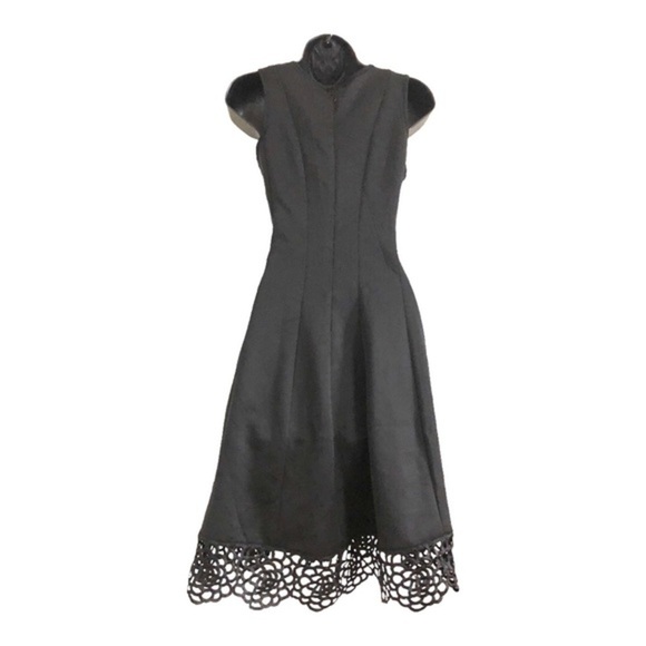 Donna Ricco black fit and flare v-neck embroidery‎ crochet hem cocktail dress - Picture 7 of 16